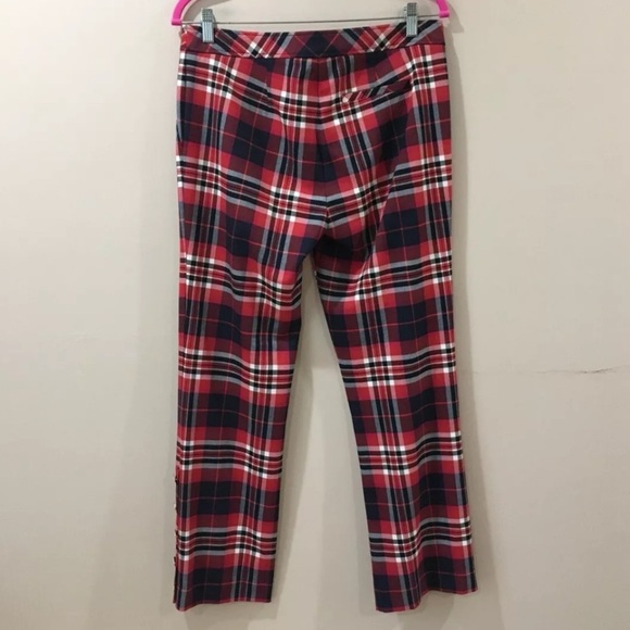 Trina Turk Mercury Pants Ankle Plaid Tartan Red Navy Size 8 Womens Holiday Xmas - Picture 7 of 11
